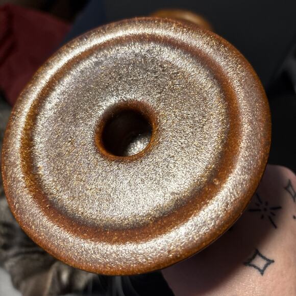 Set Of Three Ceramic Turquoise And Brown Glaze Candle Holders - Picture 15 of 16